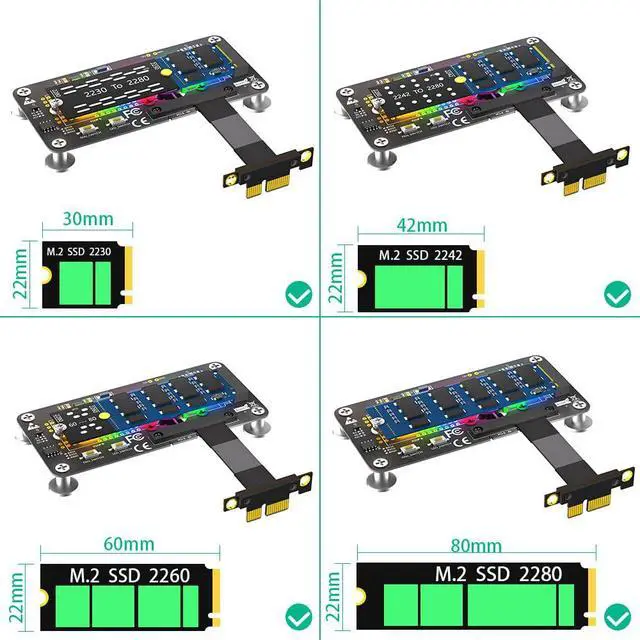 Alt view image 6 of 7 - M.2 NVME SSD Adapter with Fan, Supports 2242/2260/2280 Drives, PCIe x4 Extension Cable (PCIe x1, 10cm)