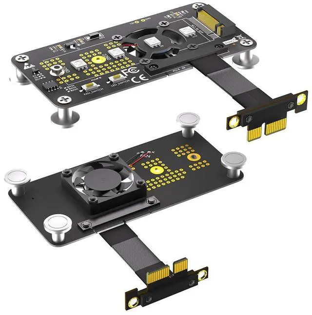Main image of M.2 NVME SSD Adapter with Fan, Supports 2242/2260/2280 Drives, PCIe x4 Extension Cable (PCIe x1, 10cm)