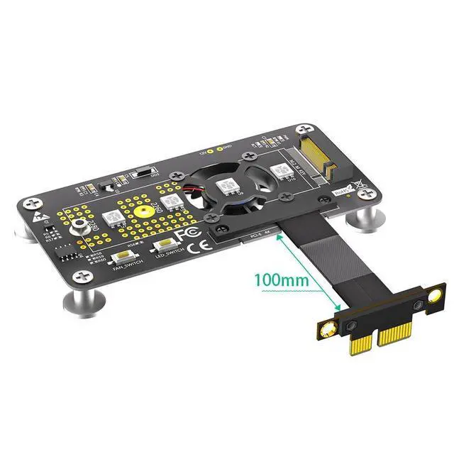 Alt view image 2 of 7 - M.2 NVME SSD Adapter with Fan, Supports 2242/2260/2280 Drives, PCIe x4 Extension Cable (PCIe x1, 10cm)