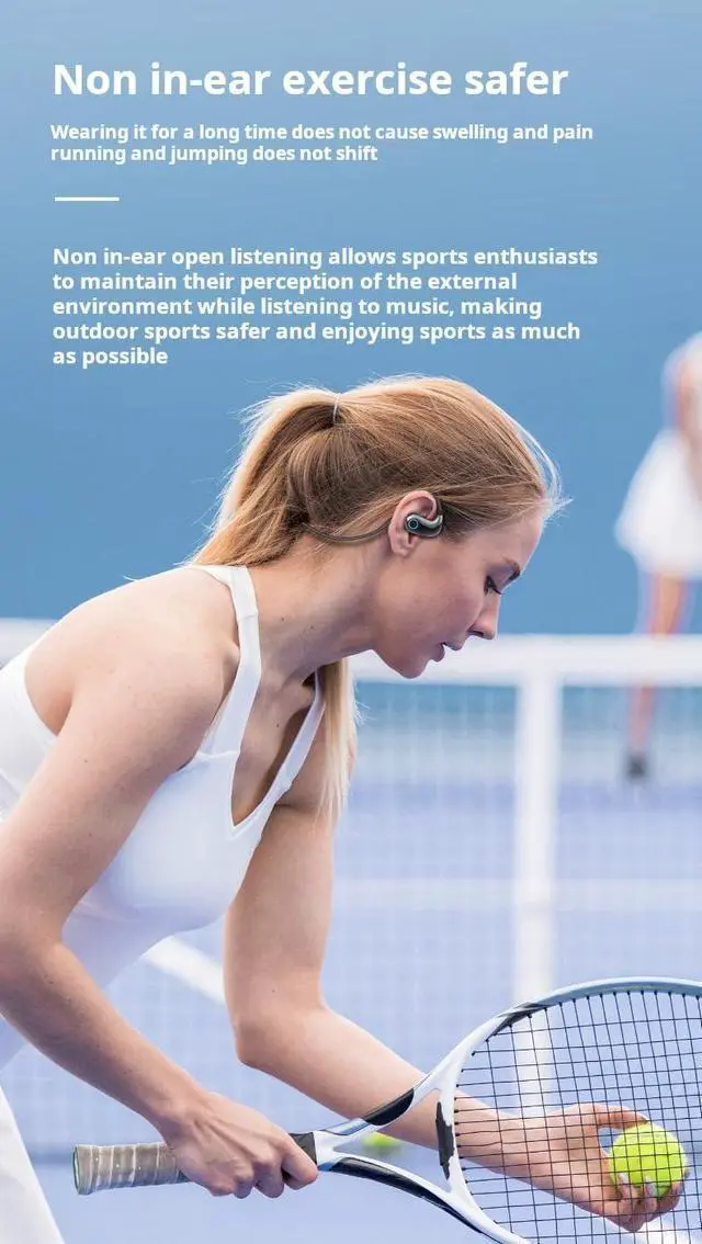 Alt view image 7 of 7 - OWS Wireless Air Conduction Sports Earphone Call Noise Reduction Open Ear Headphone Headset Low Bass Earbud (White)