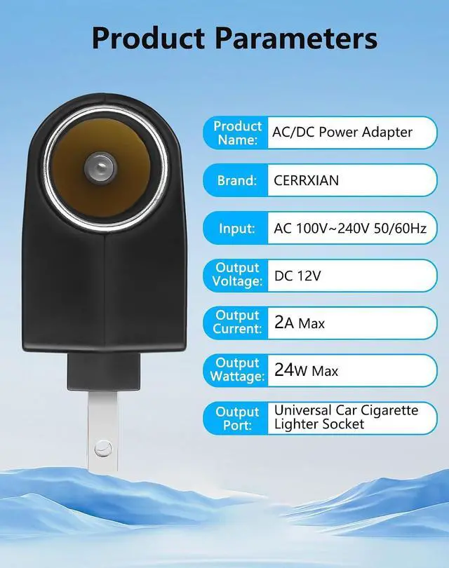 Alt view image 2 of 6 - AC to DC Adapter Wall Plug to 12V 24W Cigarette Lighter Converter 100-240V AC to DC 12 V Cigarette Lighter Adapter, AC/DC Power Converter