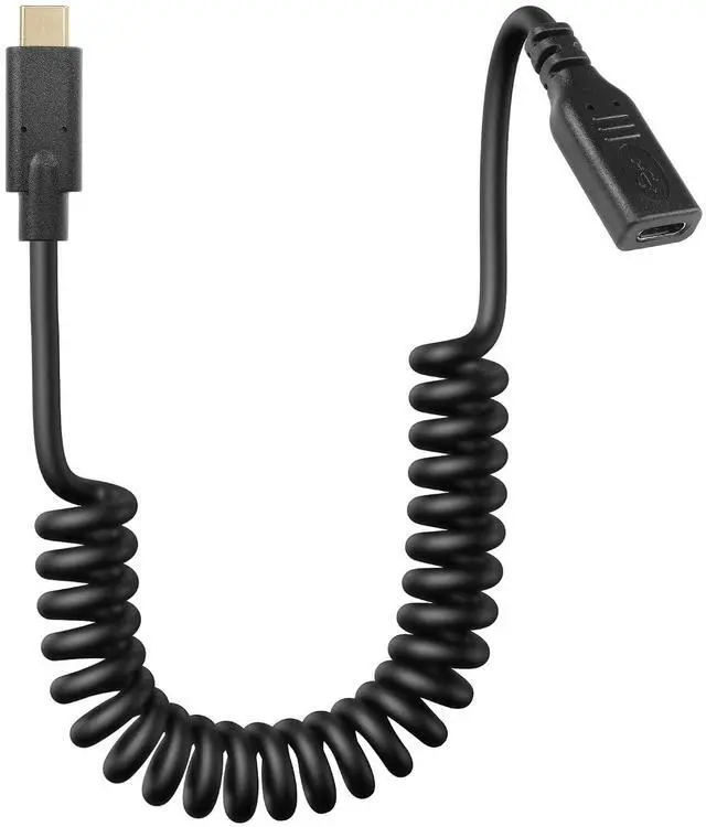 Main image of Coiled USB Type C Extension Cable, USB-C Male to USB-C Female Spring Spiral Fast Charger Cable Stretched 3.6FT/1.1M (Straight)