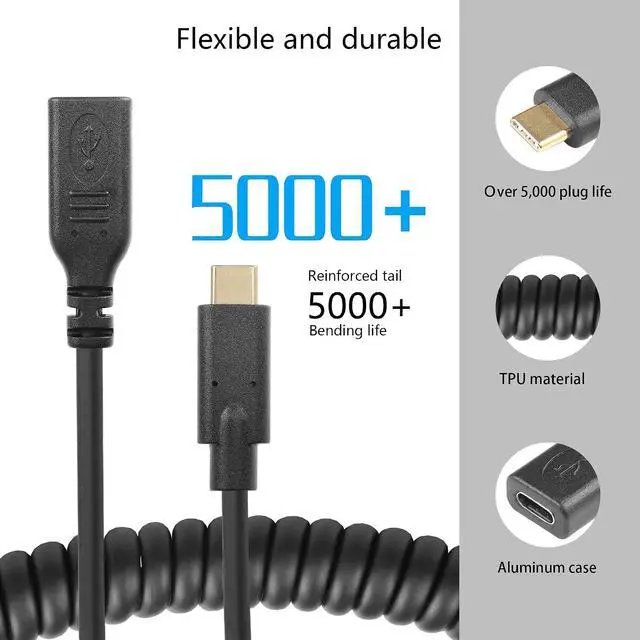 Alt view image 2 of 7 - Coiled USB Type C Extension Cable, USB-C Male to USB-C Female Spring Spiral Fast Charger Cable Stretched 3.6FT/1.1M (Straight)