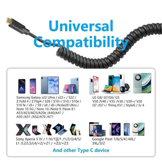 Alt view image 7 of 7 - Coiled USB Type C Extension Cable, USB-C Male to USB-C Female Spring Spiral Fast Charger Cable Stretched 3.6FT/1.1M (Straight)