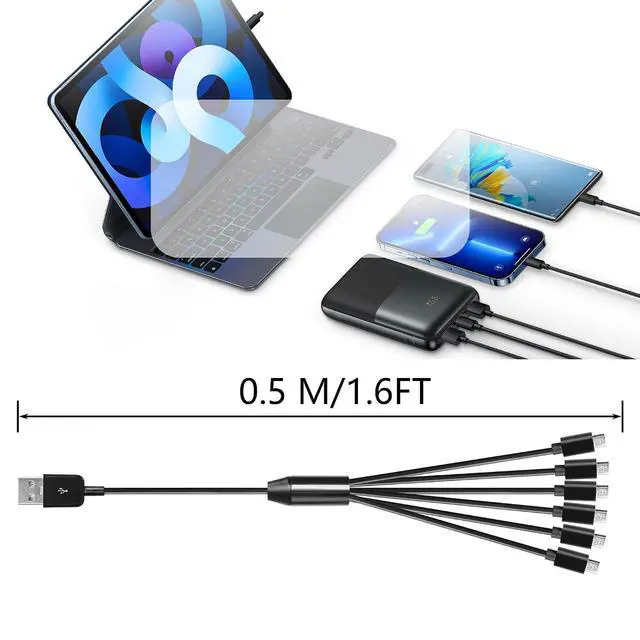 Alt view image 7 of 7 - USB 1 Male to 6 Male Micro Splitter Y Cable USB Micro Y Splitter Supports Data Transmission of U disks, Keyboards, and mice, and Power Supply for USB Devices (0.5m/1.64ft)