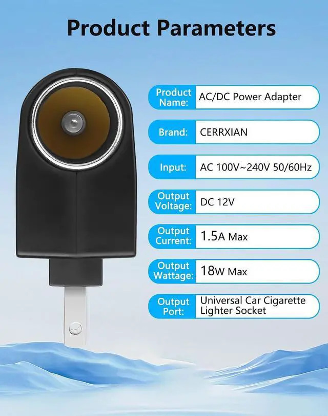 Alt view image 2 of 6 - AC to DC Adapter Wall Plug to 12V 18W Cigarette Lighter Converter 100-240V AC to DC 12 V Cigarette Lighter Adapter, AC/DC Power Converter