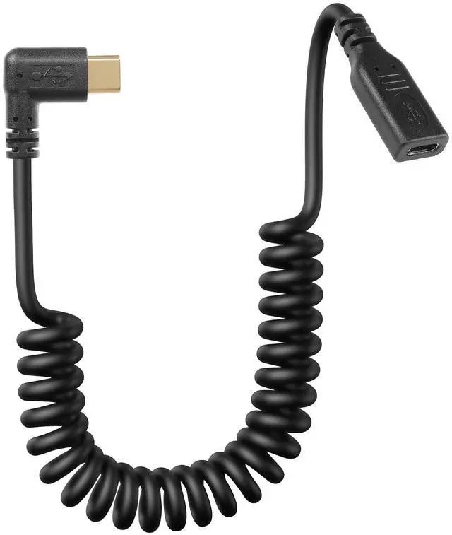 Main image of Coiled USB Type C Extension Cable,90 Degree Angle USB-C Male to USB-C Female Spring Spiral Fast Charger Cable Stretched 3.6FT/1.1M (Right Angle 90 Degree)