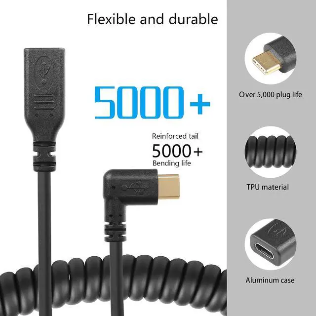 Alt view image 2 of 7 - Coiled USB Type C Extension Cable,90 Degree Angle USB-C Male to USB-C Female Spring Spiral Fast Charger Cable Stretched 3.6FT/1.1M (Right Angle 90 Degree)