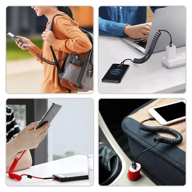 Alt view image 3 of 7 - Coiled USB Type C Extension Cable,90 Degree Angle USB-C Male to USB-C Female Spring Spiral Fast Charger Cable Stretched 3.6FT/1.1M (Right Angle 90 Degree)