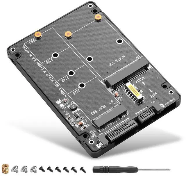 Main image of M.2 NGFF SSD & MSATA SSD to 2.5"" SATA III Converter Adapter 2 in 1 B Key/B&M Key M.2 NGFF mSATA SSD Hard Drive to SATA3.0 Enclosure Adapter Not for M Key, black
