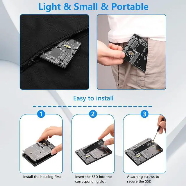 Alt view image 6 of 7 - M.2 NGFF SSD & MSATA SSD to 2.5"" SATA III Converter Adapter 2 in 1 B Key/B&M Key M.2 NGFF mSATA SSD Hard Drive to SATA3.0 Enclosure Adapter Not for M Key, black