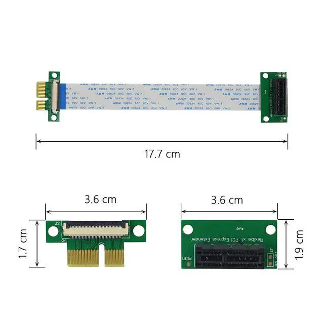 Alt view image 6 of 7 - 14cm 90 Degree PCI-Express 1X Riser FPV Cable, PCI-E 36PIN 1X Extension Cable