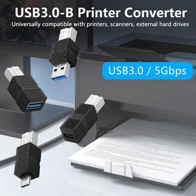 Alt view image 3 of 7 - USB 3.0 Type C Male to Type B Male Connector Adapter 5Gbps USB3.0 C to B Printer Converter for Printer, Scanner, External Hard Drive - 2Pack