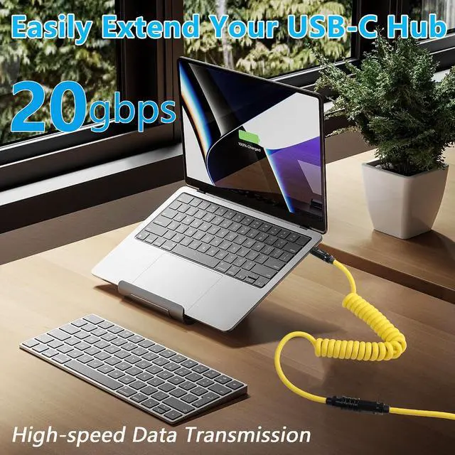 Alt view image 3 of 7 - USB C Extension Cable 140W 20Gbps 8K 1.64-5FT, Coiled USB C Extender Cord Male to Female Support PD3.1/PE/QC/PPS and Other Fast Charging Protocols