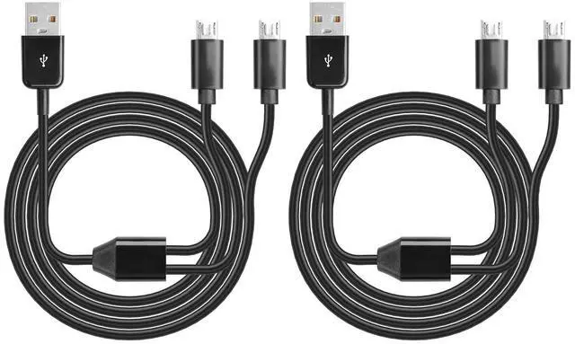 Main image of Micro USB Multi Charging Cable, 3FT USB 2.0 Type A Male to 2 Micro USB Male Splitter Y Data Charge Connector Adapter Cable (Black) 2Pack