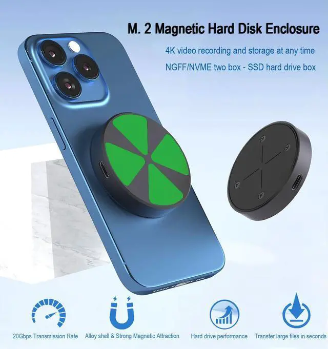 Alt view image 2 of 7 - Magnetic M.2 2230 NGFF NVMe SSD Enclosure, M.2 to USB SSD Reader Adapter B Key & M Key & B+M Key, Type C 20Gbps, Aluminum Alloy Magnet SSD Case (Red)