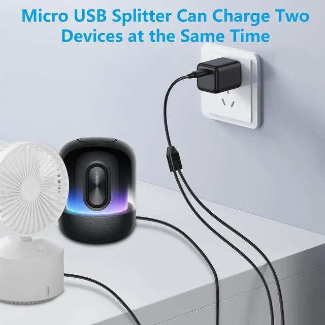Alt view image 3 of 6 - Micro USB Multi Charging Cable, 3FT USB 2.0 Type A Male to 2 Micro USB Male Splitter Y Data Charge Connector Adapter Cable (Black) 2Pack