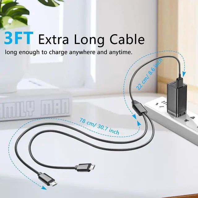 Alt view image 4 of 6 - Micro USB Multi Charging Cable, 3FT USB 2.0 Type A Male to 2 Micro USB Male Splitter Y Data Charge Connector Adapter Cable (Black) 2Pack
