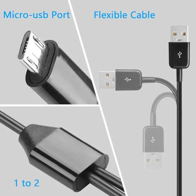 Alt view image 5 of 6 - Micro USB Multi Charging Cable, 3FT USB 2.0 Type A Male to 2 Micro USB Male Splitter Y Data Charge Connector Adapter Cable (Black) 2Pack