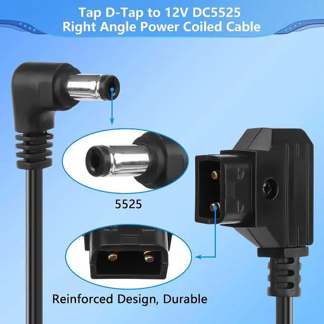 Alt view image 2 of 4 - D-Tap to Right Angled DC 12V Coiled Cable,Replacement Dtap to 12V DC5525 Barrel Jack Cable for Anton Bauer, KIPRO LCD, Black Magic Etc.