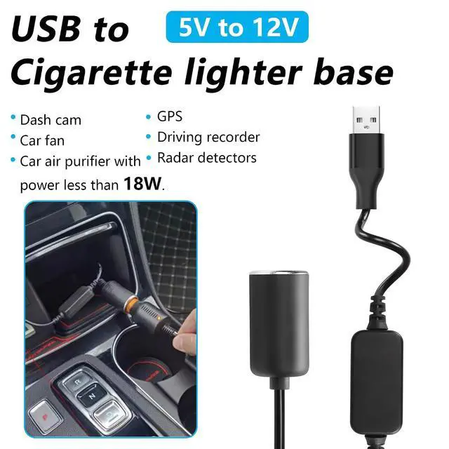 Alt view image 2 of 7 - 1ft USB A Male to 12V 18W Car Cigarette Lighter Socket Female Converter Cable for Dash Cam,Radar Detector, GPS, Car Led Light Strips, and Other Automotive Electronics (18W Max)