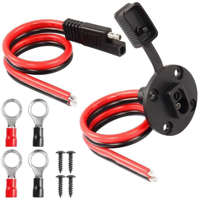 Main image of 0.3m 10awg SAE Mount Panel Solar Socket Sidewall Port Cable & 0.3m 10awg SAE 2 PIN Connector Extension Cable with O Ring(2-Pack)(1a-2a)