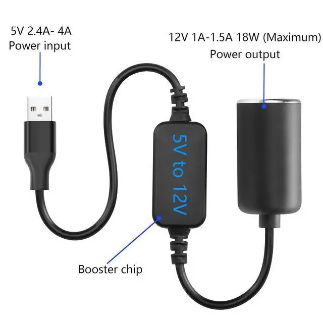 Alt view image 3 of 7 - 1ft USB A Male to 12V 18W Car Cigarette Lighter Socket Female Converter Cable for Dash Cam,Radar Detector, GPS, Car Led Light Strips, and Other Automotive Electronics (18W Max)