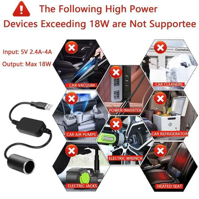 Alt view image 4 of 7 - 1ft USB A Male to 12V 18W Car Cigarette Lighter Socket Female Converter Cable for Dash Cam,Radar Detector, GPS, Car Led Light Strips, and Other Automotive Electronics (18W Max)