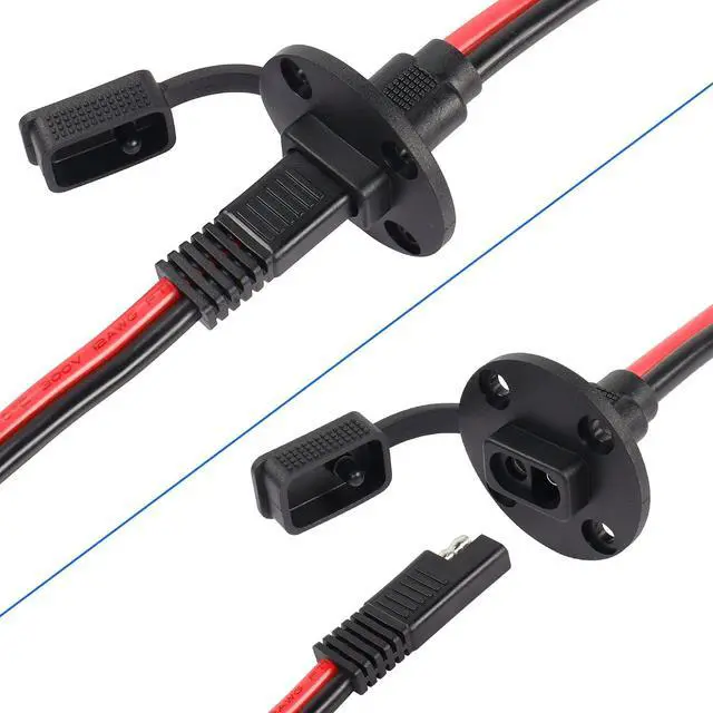 Alt view image 5 of 6 - 0.3m 10awg SAE Mount Panel Solar Socket Sidewall Port Cable & 0.3m 10awg SAE 2 PIN Connector Extension Cable with O Ring(2-Pack)(1a-2a)