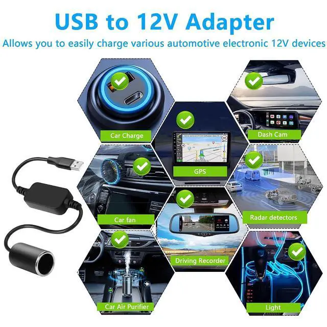 Alt view image 5 of 7 - 1ft USB A Male to 12V 18W Car Cigarette Lighter Socket Female Converter Cable for Dash Cam,Radar Detector, GPS, Car Led Light Strips, and Other Automotive Electronics (18W Max)