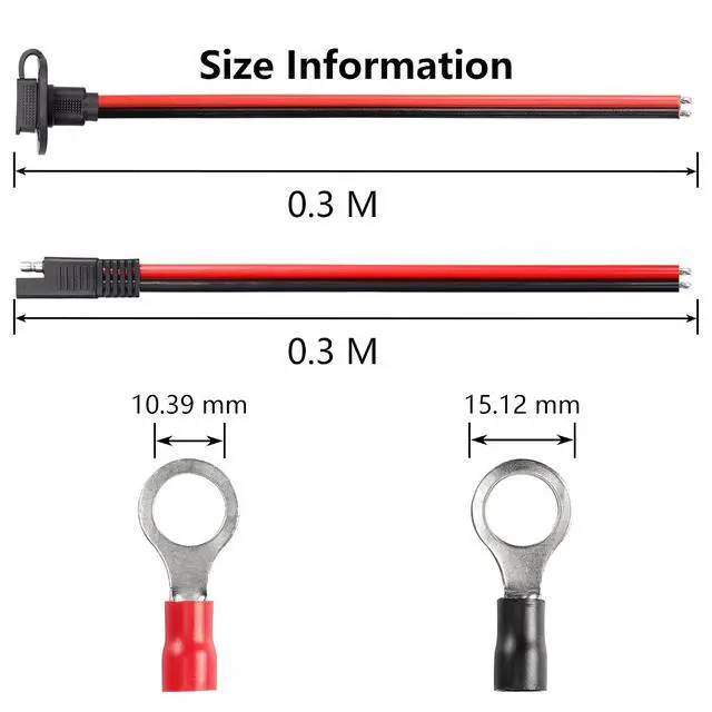 Alt view image 4 of 6 - 0.3m 10awg SAE Mount Panel Solar Socket Sidewall Port Cable & 0.3m 10awg SAE 2 PIN Connector Extension Cable with O Ring(2-Pack)(1a-2a)