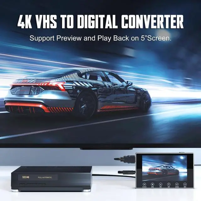 Alt view image 5 of 7 - DigitPro VHS to Digital Converter 3.0, 5" Large Screen Video to Digital Converter, 4K HD Convert VCR HI8 8MM Tapes VHS Player DVD Camcorder Mini DV Cassette Tape Analog to Digital