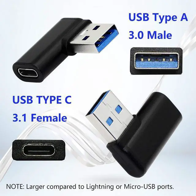 Alt view image 2 of 7 - 90 Degree USB C to USB A Adapter, Right Angle & Left Angle USB A 3.0 Male to USB Type C 3.1 Female Connector for Laptops, Wall Chargers, Power Banks(2-Pack)