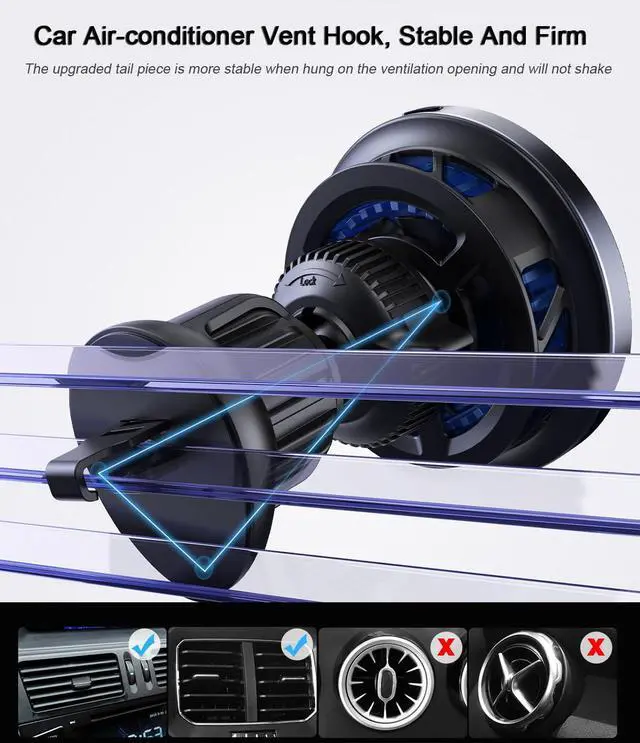 Alt view image 4 of 7 - RGB 15W Magnetic Car Vent Wireless Charger Holder Semiconductor Cooling Fast Charging Mount Fit iPhone 15/iPhone 14/13/12 Series and Magnetic Case