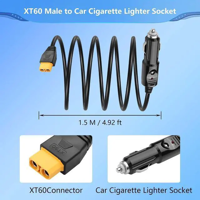 Alt view image 6 of 6 - 16AWG Car Cigarette Lighter to Female XT90 Cable,12V/24V 4.9FT XT90 Car Charger Connector with LED Indicator Lights,for Solar,Motorcycle-1.5M/4.9FT