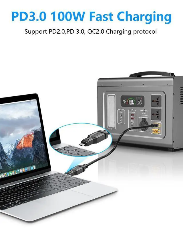Alt view image 3 of 6 - XT60 to Type C Adapter, XT60 Male to USB Type-C Male Charging Connector, XT60 to USB C Extension Adapter 100W 20V/5A for Notebook, Projectors, LED, Robot Vacuum,and Other Typec Devices