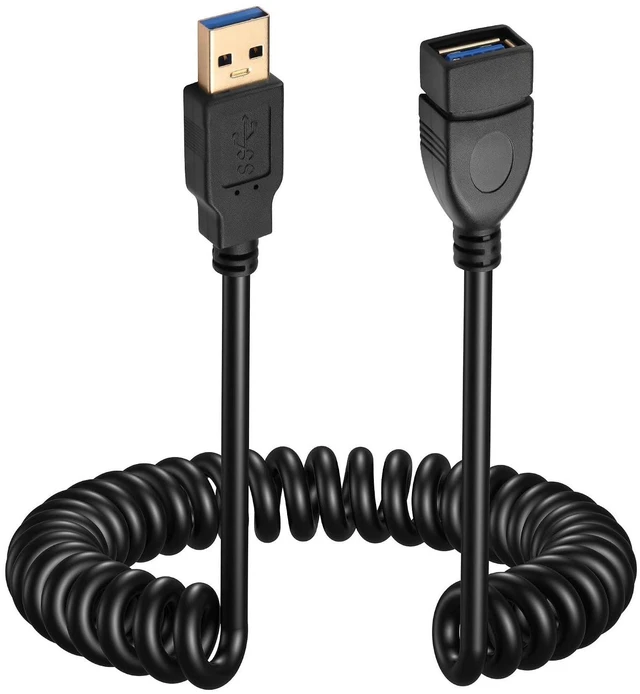 Main image of 4FT USB 3.0 Extension Cable, Coiled USB A Male to Female Cord 5V / 2A 5G High Da