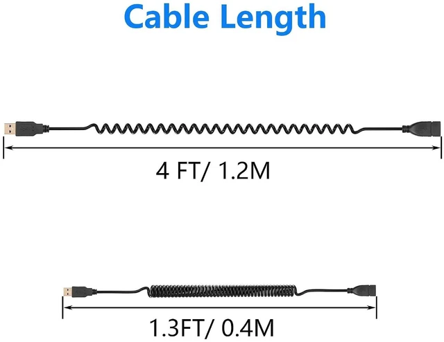 Alt view image 7 of 7 - 4FT USB 3.0 Extension Cable, Coiled USB A Male to Female Cord 5V / 2A 5G High Da