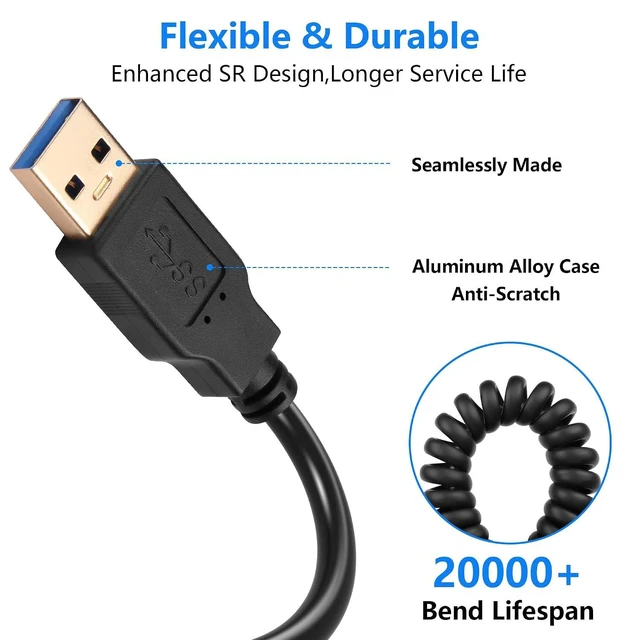 Alt view image 6 of 7 - 4FT USB 3.0 Extension Cable, Coiled USB A Male to Female Cord 5V / 2A 5G High Da