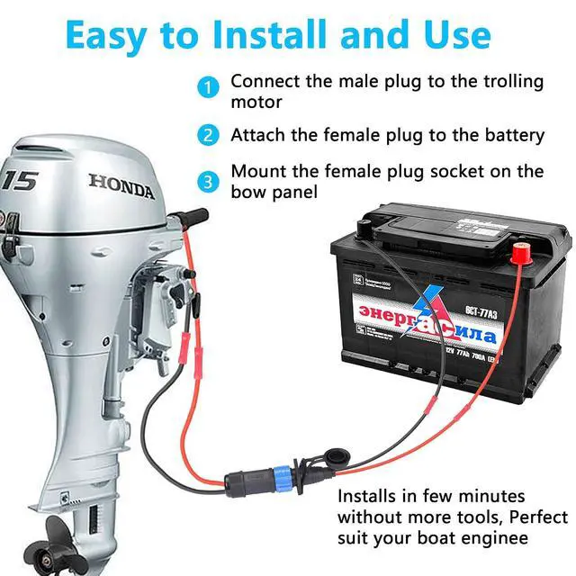 Alt view image 2 of 7 - Trolling Motor sckot connector, Trolling Motor Plug and Receptacle Quick Connect Kit, Heavy-Duty 2-Prong 12V, 24V, 36V or 48V for Marine Boat, Kayak Trolling Motor, 8AWG Cable Wire
