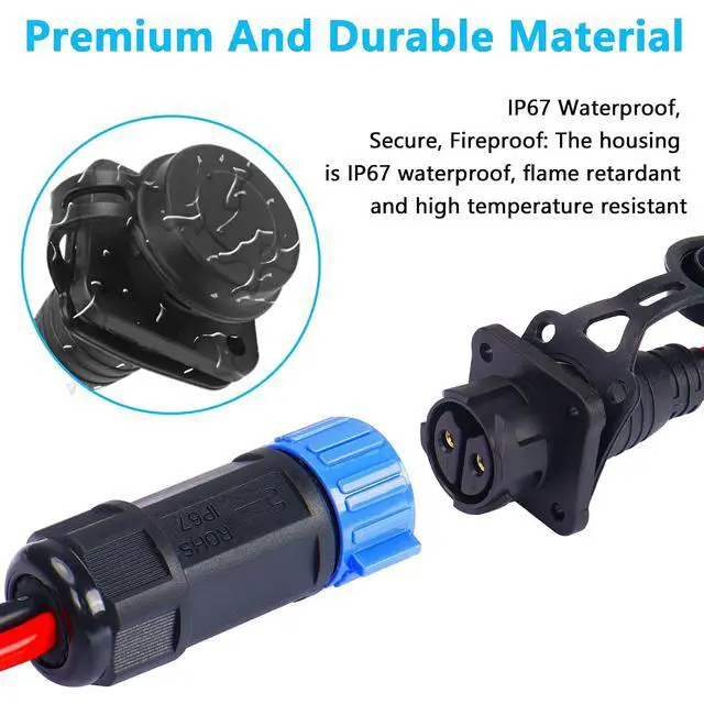 Alt view image 3 of 7 - Trolling Motor sckot connector, Trolling Motor Plug and Receptacle Quick Connect Kit, Heavy-Duty 2-Prong 12V, 24V, 36V or 48V for Marine Boat, Kayak Trolling Motor, 8AWG Cable Wire