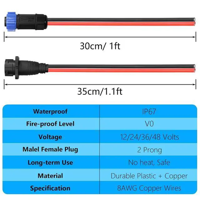 Alt view image 7 of 7 - Trolling Motor sckot connector, Trolling Motor Plug and Receptacle Quick Connect Kit, Heavy-Duty 2-Prong 12V, 24V, 36V or 48V for Marine Boat, Kayak Trolling Motor, 8AWG Cable Wire