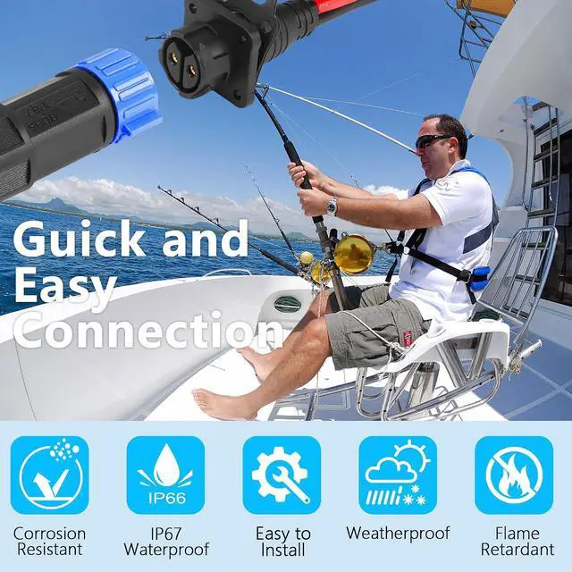 Alt view image 5 of 7 - Trolling Motor sckot connector, Trolling Motor Plug and Receptacle Quick Connect Kit, Heavy-Duty 2-Prong 12V, 24V, 36V or 48V for Marine Boat, Kayak Trolling Motor, 8AWG Cable Wire