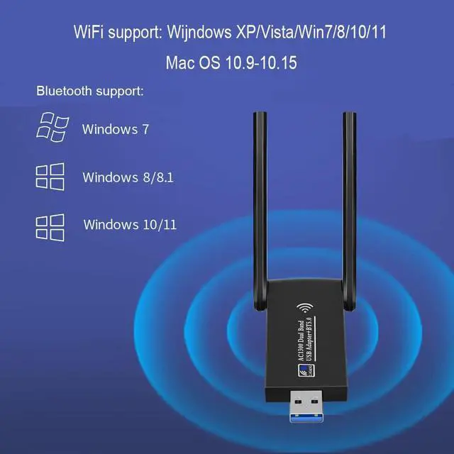Alt view image 6 of 7 - AC1300 Dual Band WiFi Wireless Network Card + BT 5.0 Adapter USB 3.0 1300M 802.11ac Adapter Bluetooth 5.0 with Antenna for Laptop PC 2.4GHz + 5.8GHz Mini Dongle