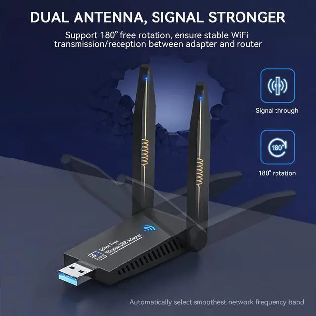 Alt view image 7 of 7 - AC1300 Dual Band WiFi Wireless Network Card + BT 5.0 Adapter USB 3.0 1300M 802.11ac Adapter Bluetooth 5.0 with Antenna for Laptop PC 2.4GHz + 5.8GHz Mini Dongle