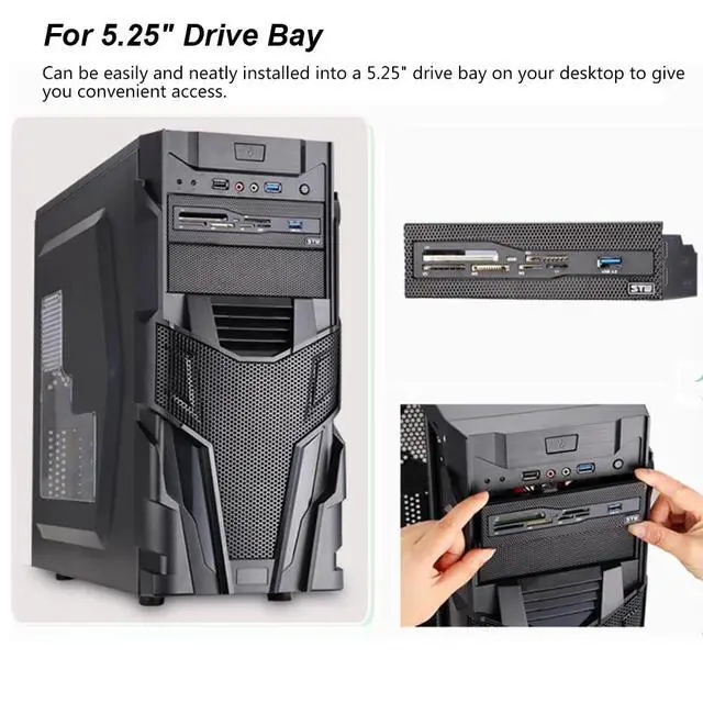 Alt view image 3 of 6 - 5.25" Internal Card Reader Media Multi-Function Dashboard PC Front Panel USB 3.0 Support CF XD MS M2 TF SD Card Reader Smart