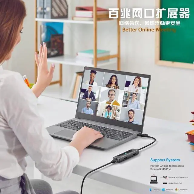 Alt view image 6 of 7 - USB 3.0 to Ethernet Adapter, 5 in 1 Multi-Port Hub with Gigabit RJ45 and Type-C Power Port, LAN Network Adapter Compatible with Laptop Desktop PC