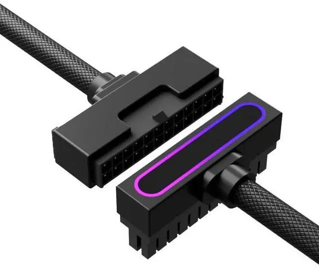 Main image of 24PIN PC PSU Extension Cable 90° Angle Male-to-Female Copper Wire Motherboard Power Extension Cable Integrated Minimalist Design (Black)