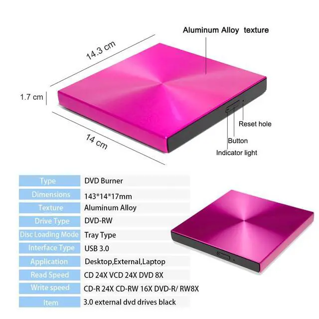 Alt view image 5 of 7 - Aluminium Alloy USB 3.0 External DVD Burner DVD-RW CD-ROM Player Slim Portable Optical Drive for Desktop Laptop Notebook (Silver)