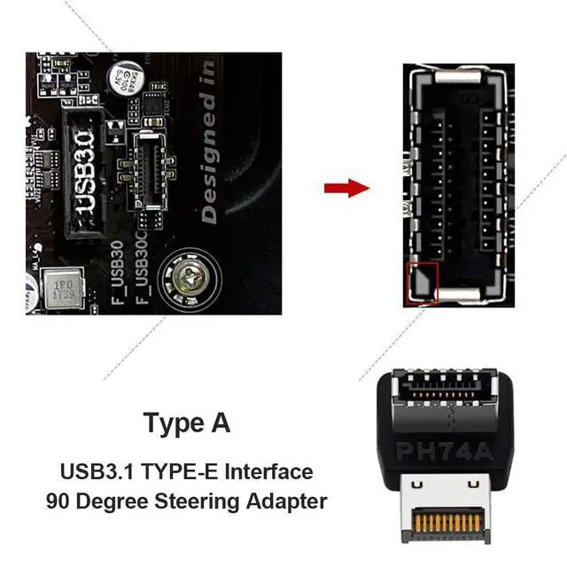 Alt view image 2 of 7 - Computer Motherboard Type-C USB3.1 Type-E 90 Degree Converter Computer Internal USB Header Adapter USB 3.1 Type-E 90 Degree Steering Elbow (2 Pack 1 Positive and 1 Negative)